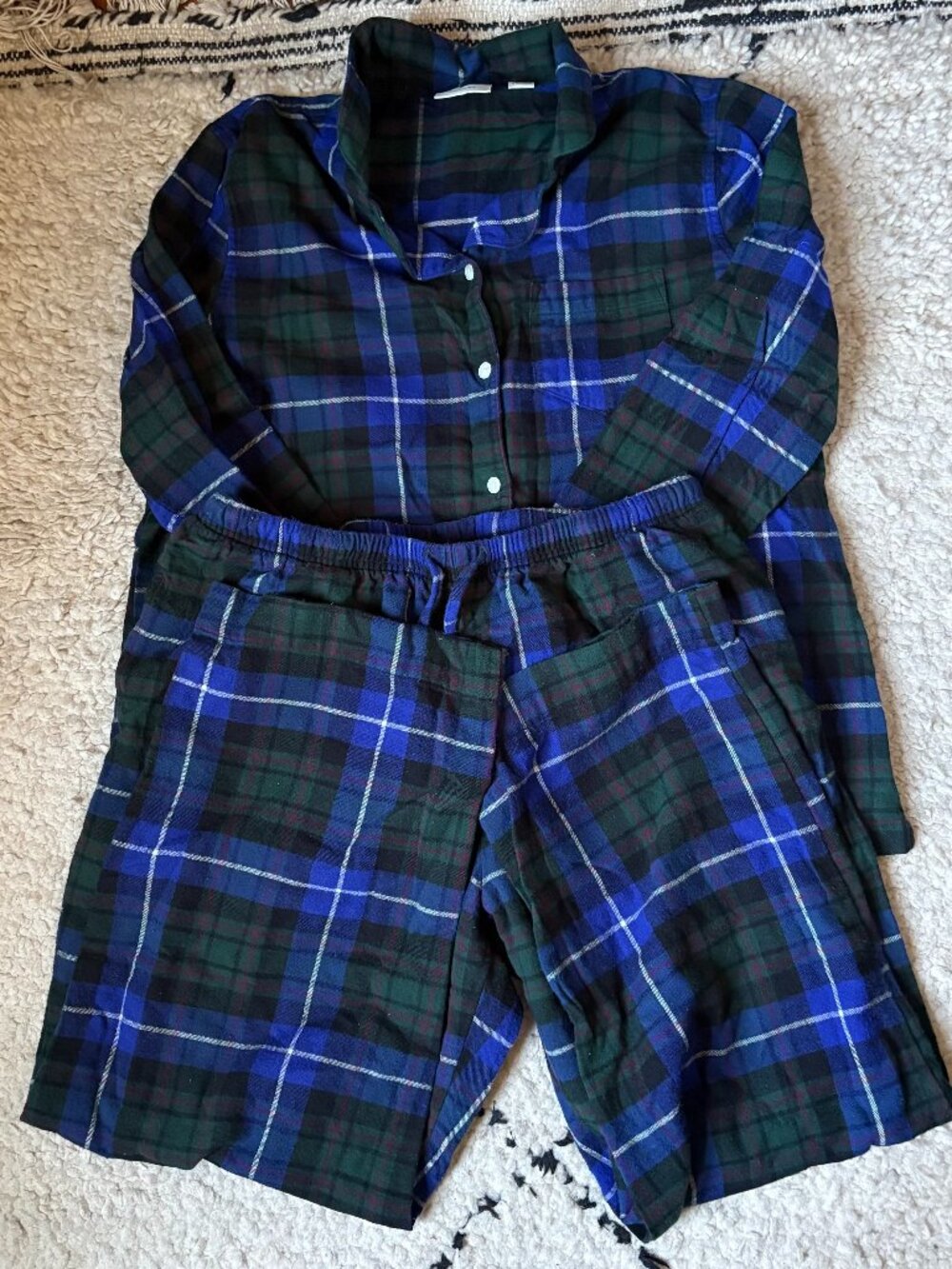 L.L. Bean cozy cotton flannel plaid women's winter pajamas size petite large